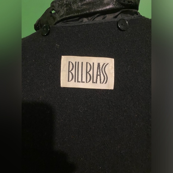 Vintage 80s Bill Blass Shiny Black Maxi Trench Coat With Wool Lining goth japan - Picture 14 of 16